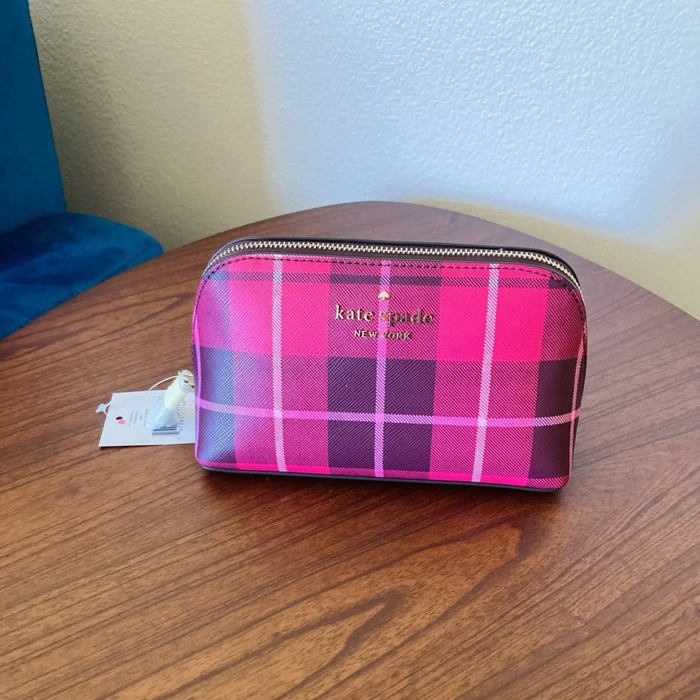 NWT KATE SPADE STACI PLAID SMALL COSMETIC CASE